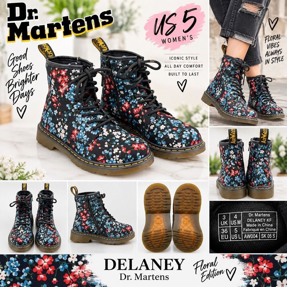 Dr. Martens Delaney us4 make us5 ladies Floral black